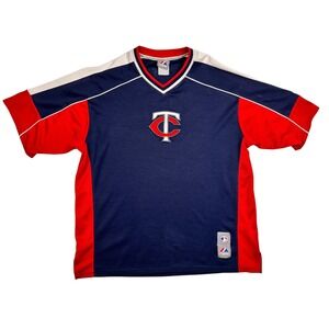 Majestic Minnesota Twins MLB Jersey Shirt Mens Navy Red White A2094 Medium
